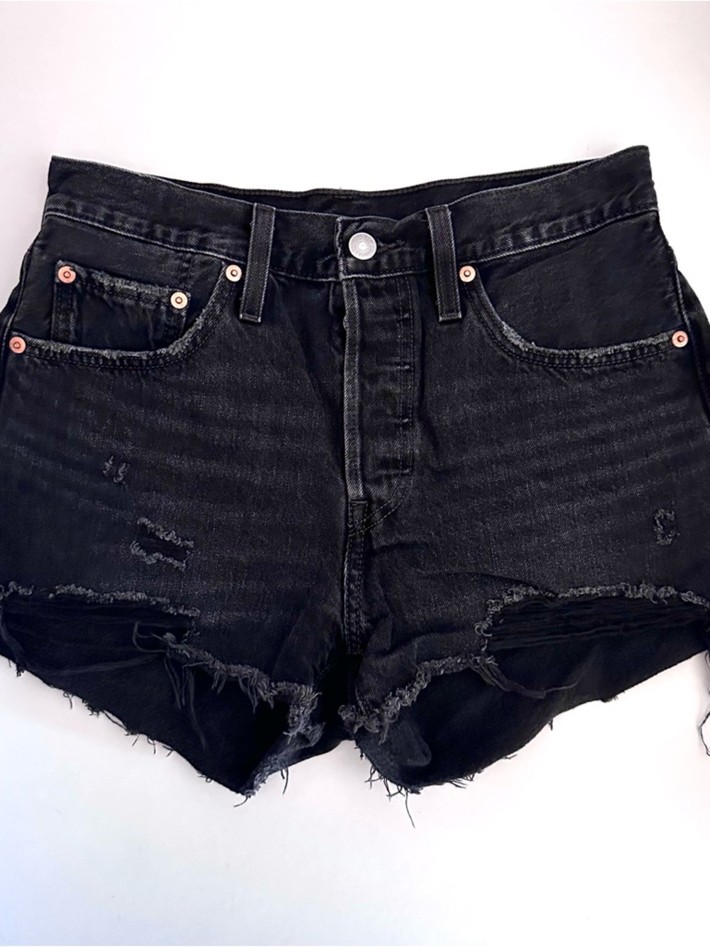 Levi's Black Distressed Frayed Hem Denim Shorts